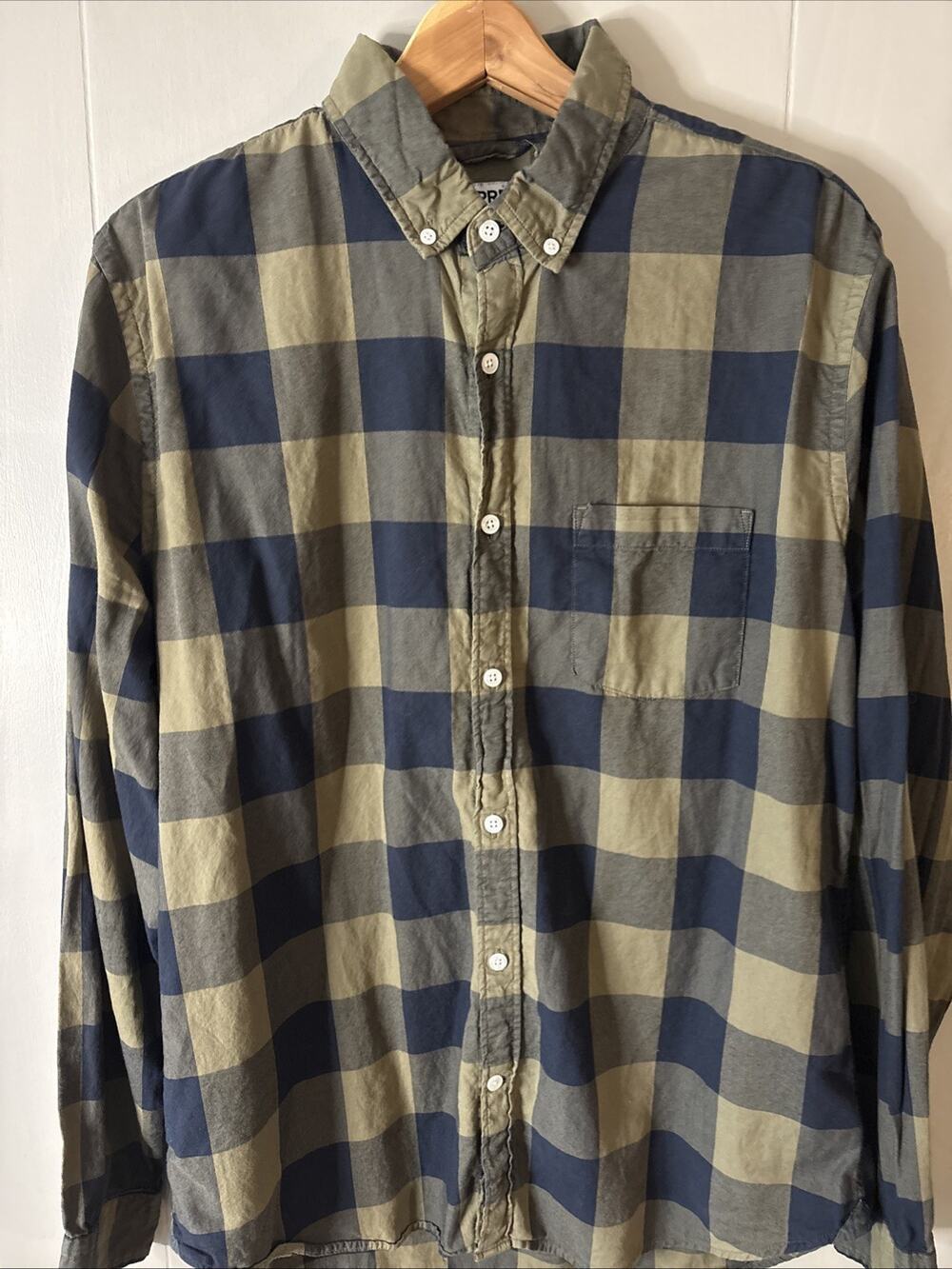 EXPRESS Men's Large Long Sleeve Soft Wash Shirt Olive Buffalo Flannel Campcore